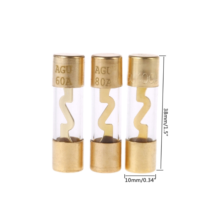 Areyourshop 5Pcs AGU Fuse Car Audio Power Safety Protection Glass Tube Gold Plated 15A 