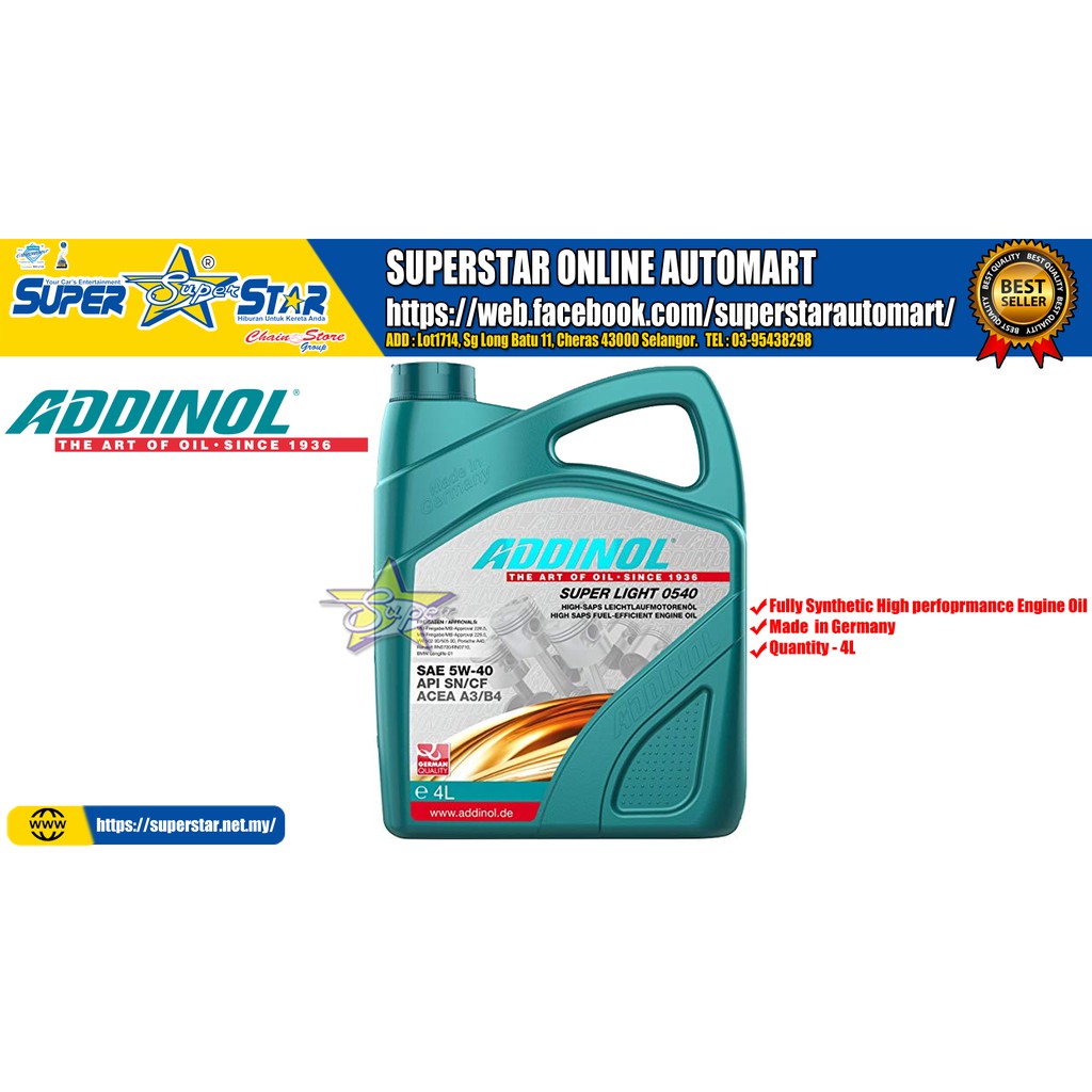 ADDINOL 5W40 Light Engine Oil (4L) | Shopee Malaysia