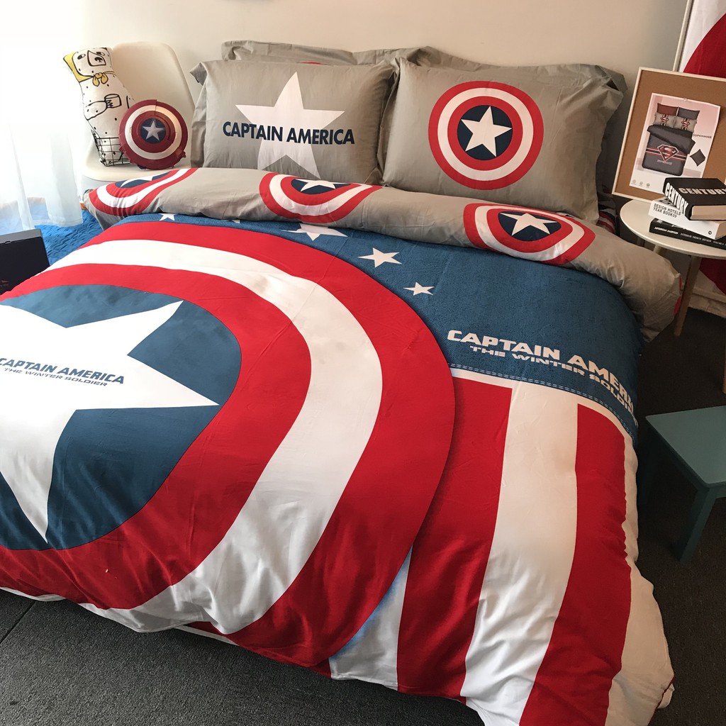 4pcs Bedding Set Cute Cartoon Captain America Superman Quilt Cover