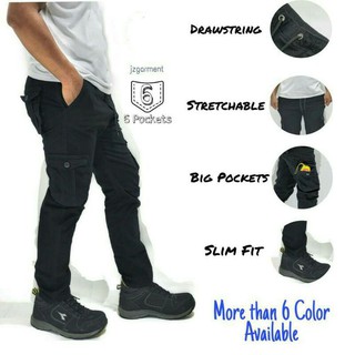 UNISEX SLIM-FIT TACTICAL ELESTICATED CARGO PANTS READY STOCK