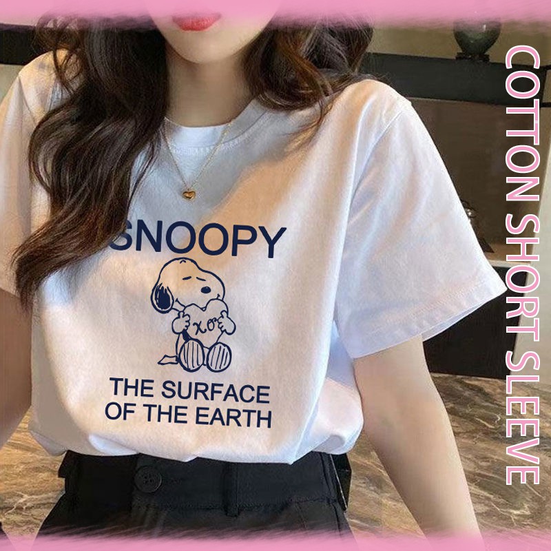Korean summer new style round neck casual all-match loose and thin printed T-shirt short sleeve college style ins cute and sweet small fresh top women