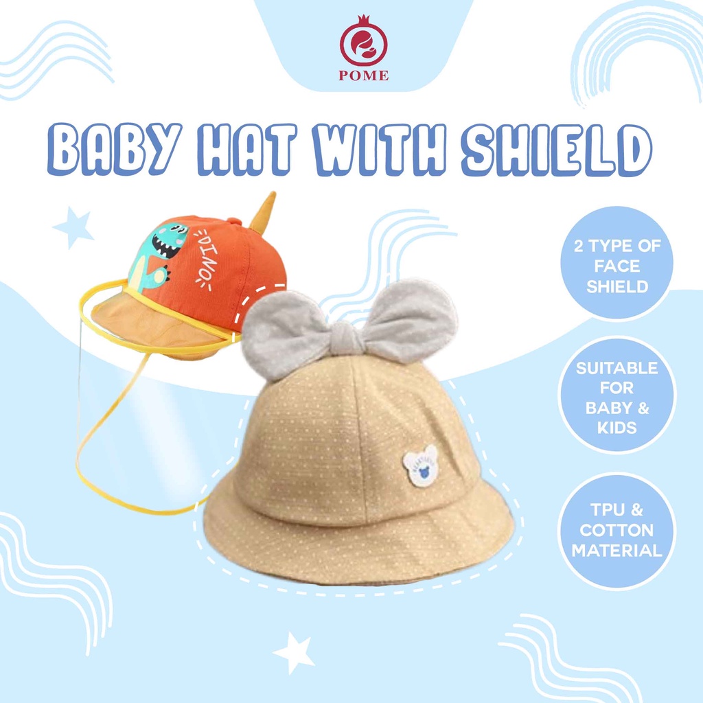 Pome Baby Hat with Face Shield Full Cover Kids Hat with Face Shield