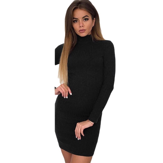 Turtleneck Dresses New Long Thin Knitted Sweater Dress Lady Slim