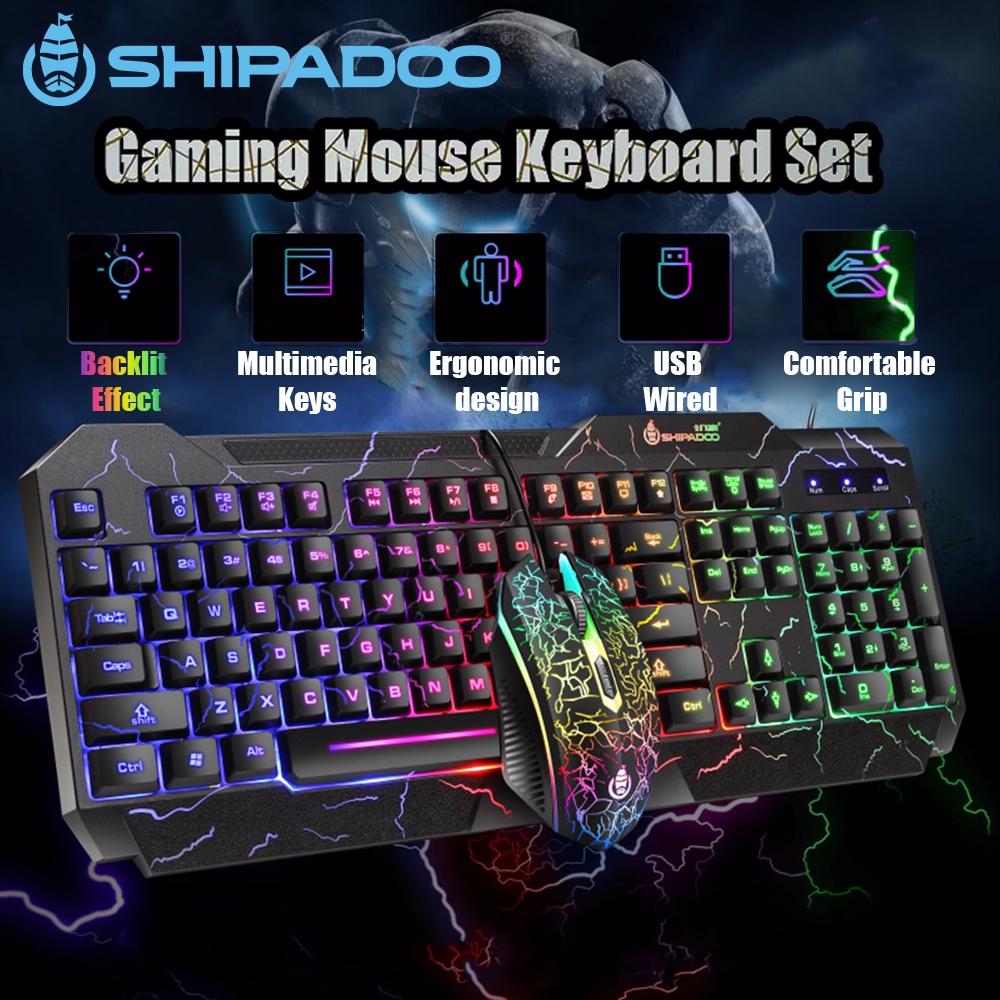 Gaming Mouse Keyboard Set SHIPADOO RGB Rainbow Colorful LED Backlit USB