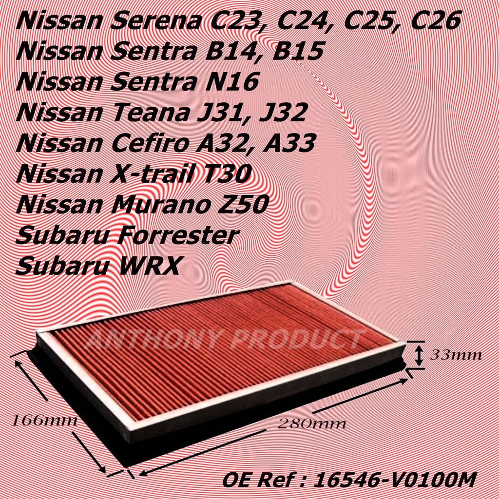 Nissan Serena Cefiro Sentra X Trail Murano Teana Wrx Air Filter Shopee Malaysia