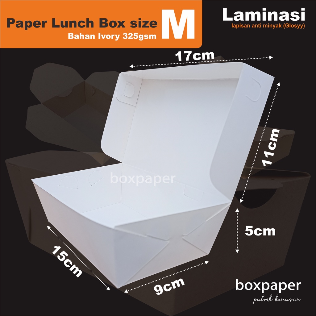 Paper Lunch Box Size M ( IVORY) Laminated Packaging Box Geprek Chicken Box Chicken Penyet Box Fried Rice Box Fried Chicken Box