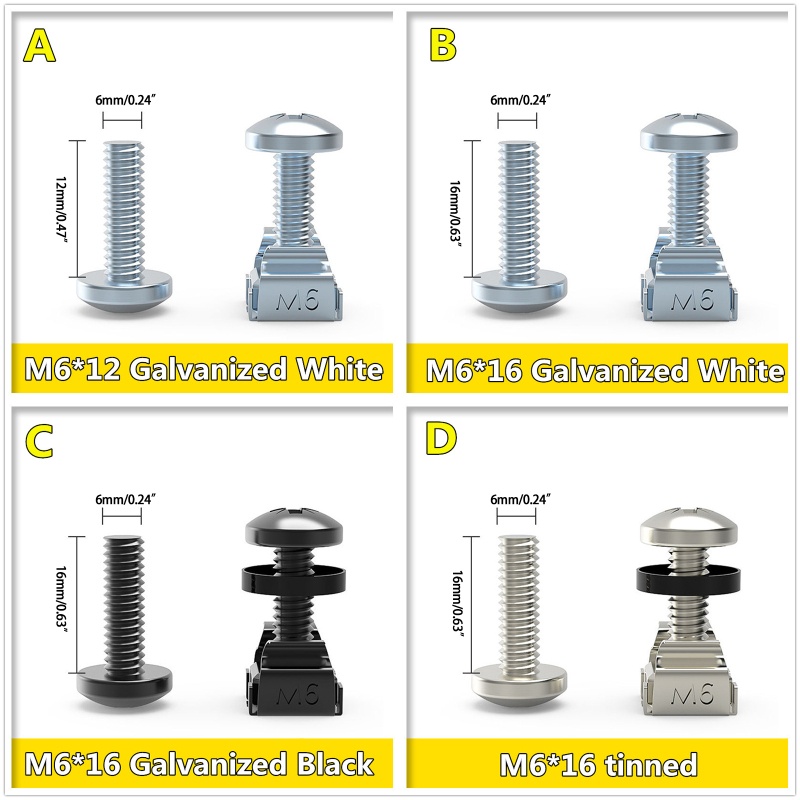 Durable Multi All M6 x 16mm / 12mm Rack Mount Cage Nuts Screws Washers Server - Image 2