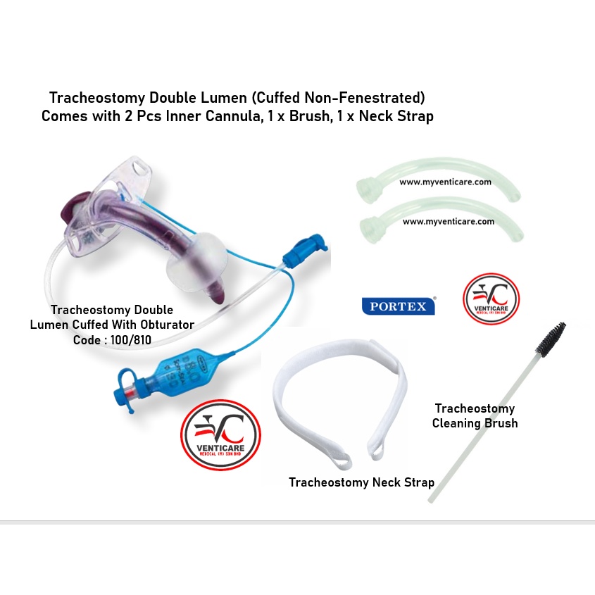 PORTEX TRACHEOSTOMY DOUBLE LUMEN CUFFED NON FENESTRATED CODE 100/810