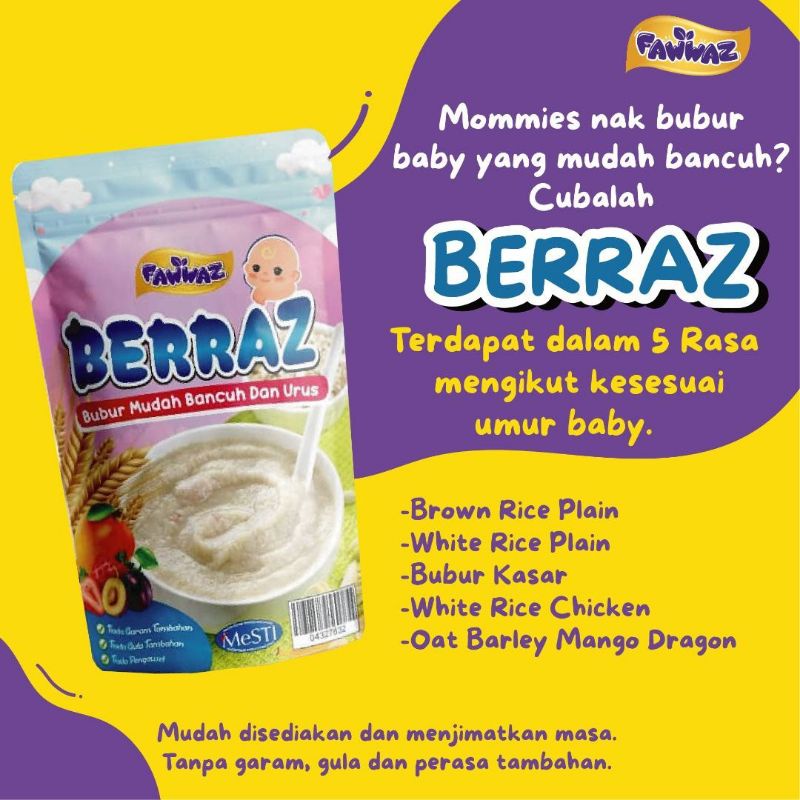 Fawwaz bubur bayi/white rice plain,brown rice plain, white rice chicken