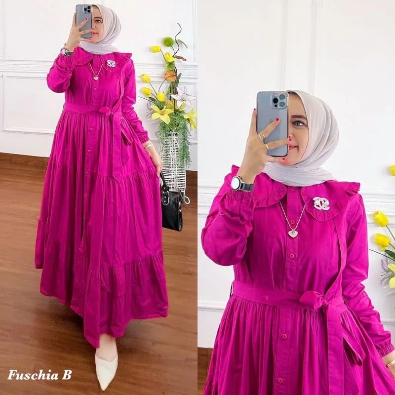 Aura Dress Rayon Material Maxi Dress Full Ruffle Belt Split Muslim ...