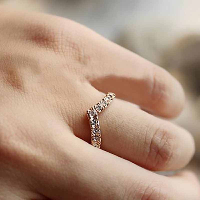 Women'S Unique Design V-Shaped Rhinestone Pinkie Ring | Shopee Malaysia