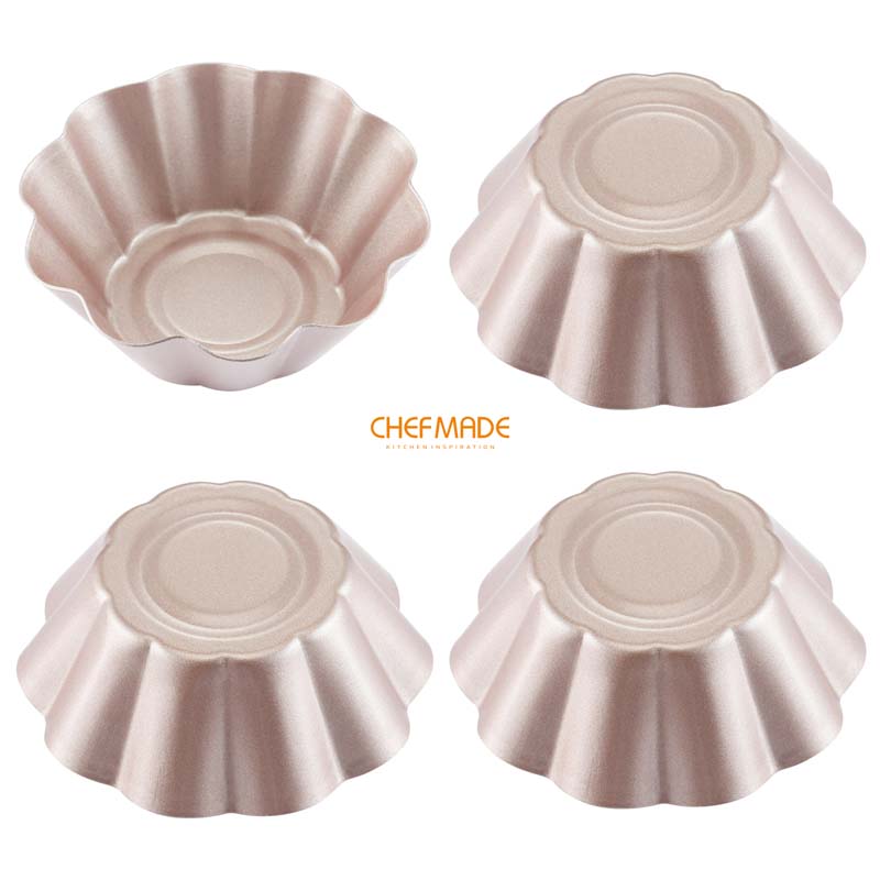 CHEFMADE 3 Inch NonStick Tart Pan Bake Mold Corrugated Egg Tart Mold