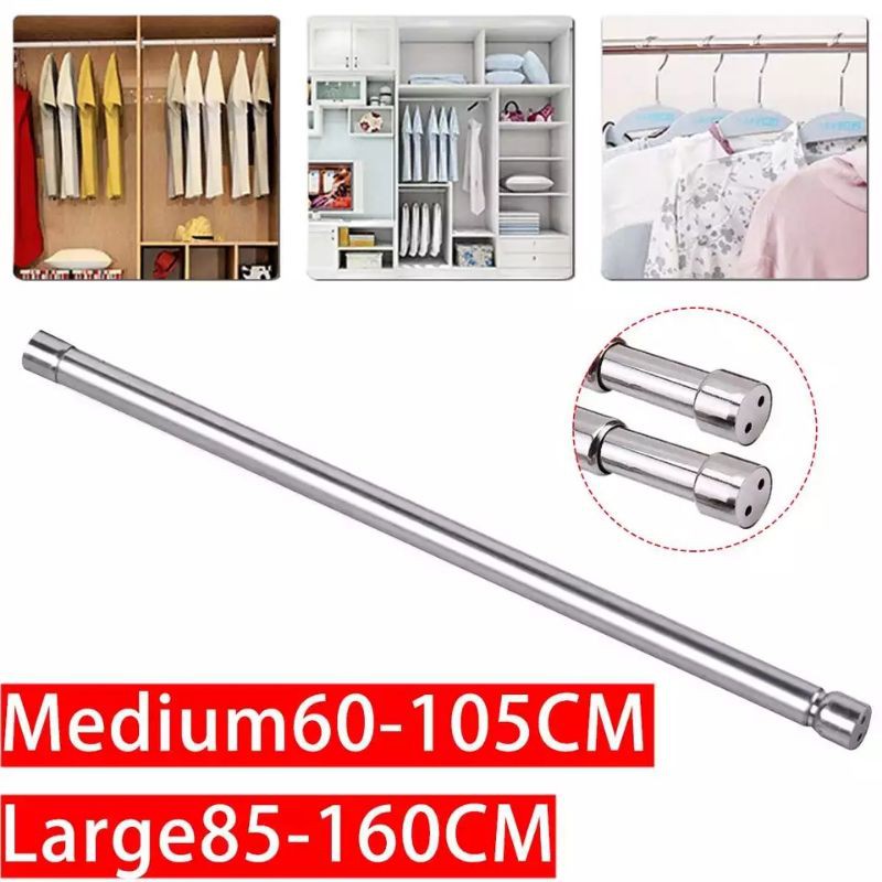 Adjustable Clothes Hanging Rod Stainless Steel Clothes Hanging Rod Pole Post Shelf Closet Hanger