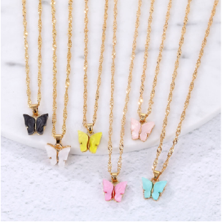 Korean Ins Colorful Butterfly Pendant Necklaces Personality Hipster Sweet Butterfly Necklace Acrylic Sweet Clavicle Chain For Women Wholesale