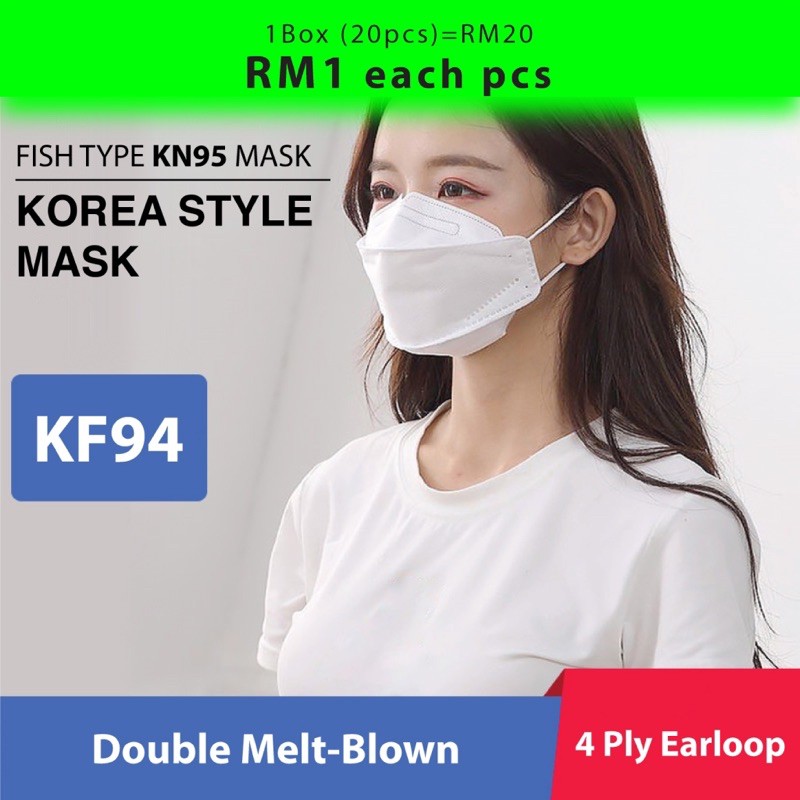 (20pcs) Black/White Protective Premium 4 ply KF94 face mask 3D mask