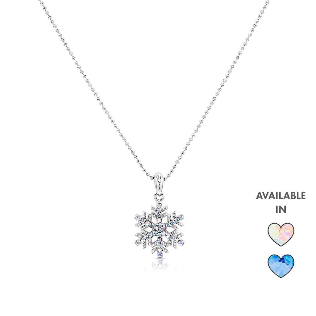 [New Arrivals] SO SEOUL Let it Snow Snowflake Frozen Aurore Boreale or Blue Austrian Crystal Pendant Chain Necklace