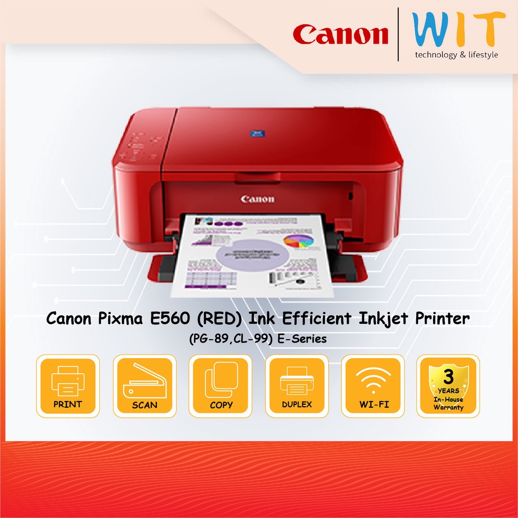 Canon Printer Pixma E560 Inkjet Printer (Print,Scan,Copy,WiFi,Duplex) (PG-89,CL-99) E-Series