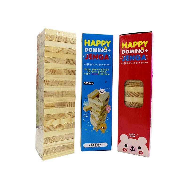 Happy Domino + Jenga 3000 WOODEN Blocks 69PCS (23CM) Educational Jenga