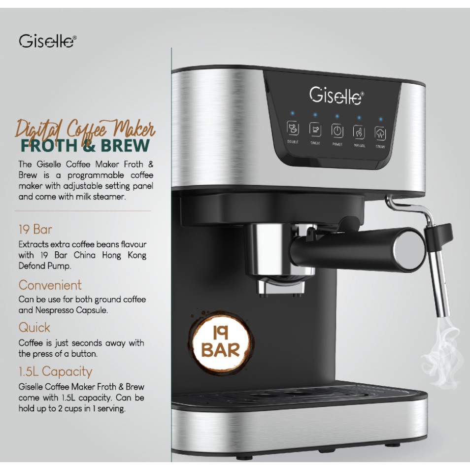19Bar Giselle Espresso Coffee Milk Bubble Maker Machine with Milk