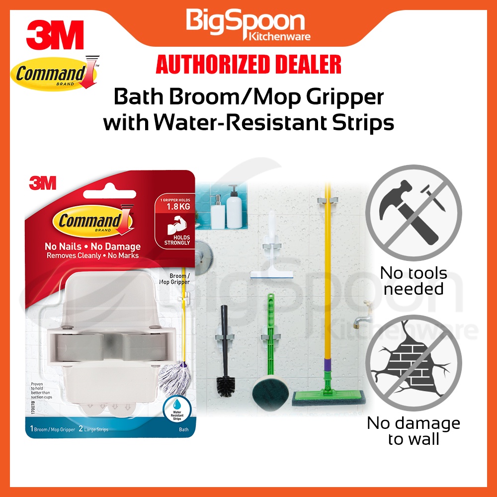 3M COMMAND 17007B Bath Broom Gripper Mop Holder for Bathroom With No Marking Double Side Tape Penyangkut Penyapu Dan Mop