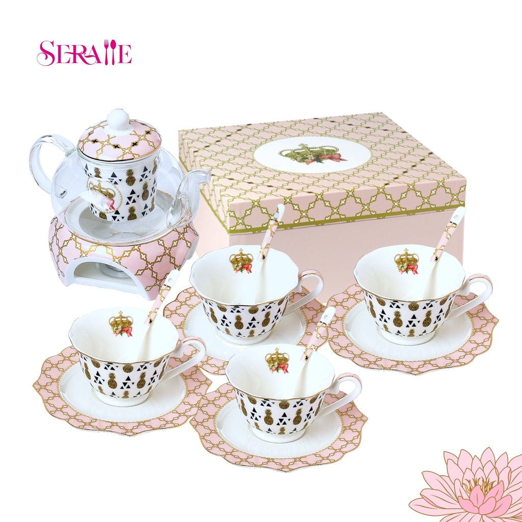 Seralle English Tea Pot Set Teapot Warmer Filter 4 Cups European Teaset