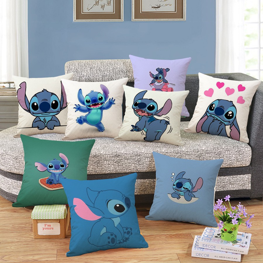 45 45cm Fashion Cute Cartoon Lilo Stitch Printed Linen Blended Pillow Covers Home Decoration Pillowcase