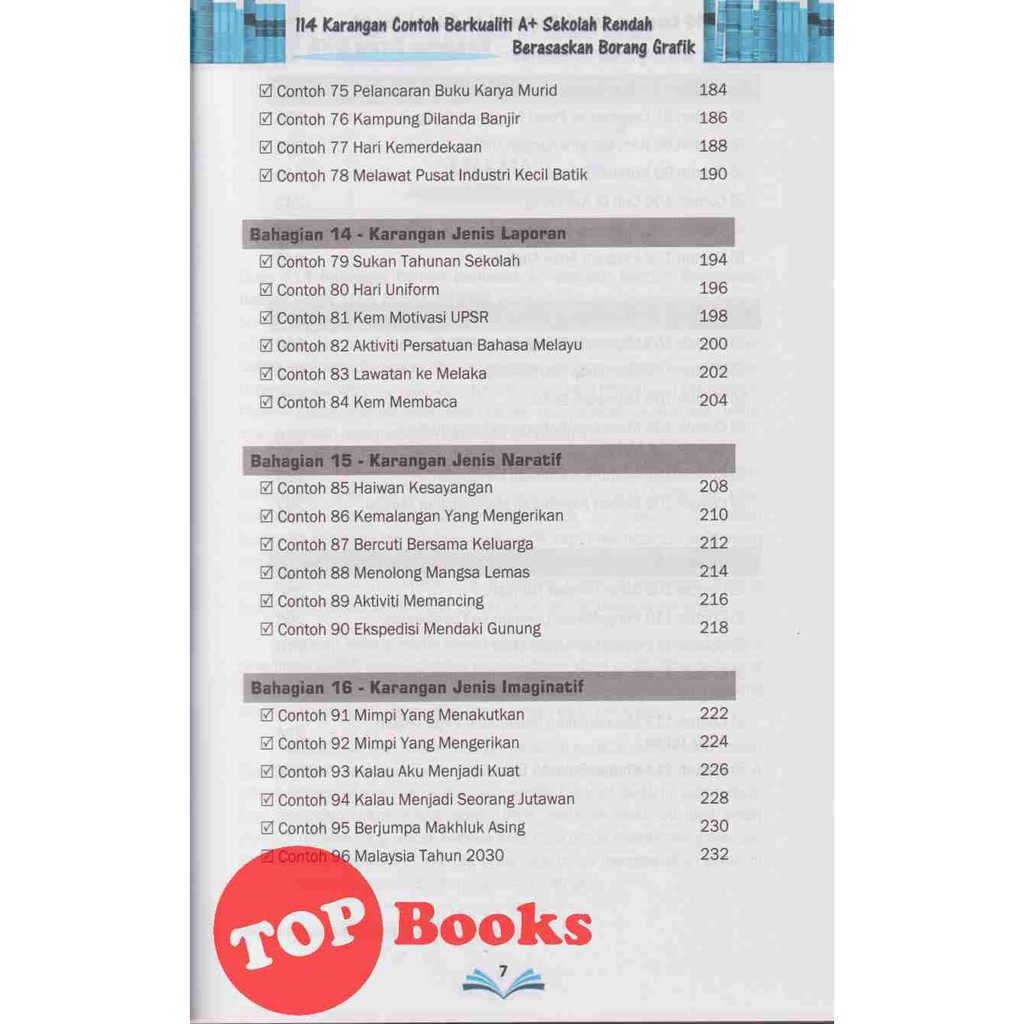 [TOPBOOKS Sri Saujana] 114 Karangan Contoh Berkualiti A+ Sekolah Rendah  Berasaskan Borang Grafik Tahun 4 5 6 (2021)