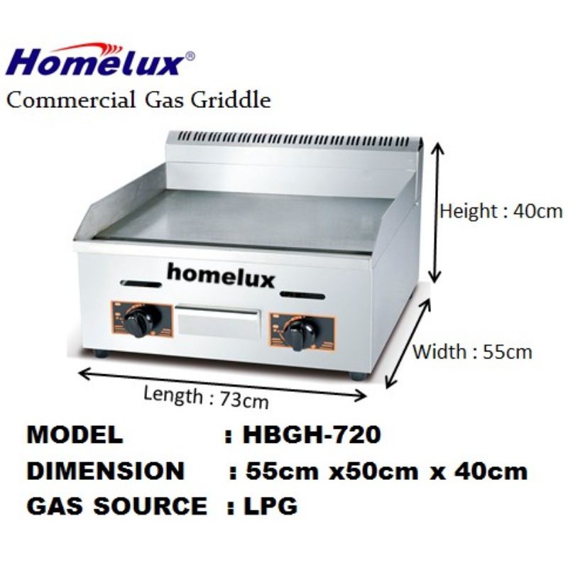 HOMELUX High Quality Commercial Gas Griddle HBGH718/HBGH720 Kuali Burger /Griddle Pan