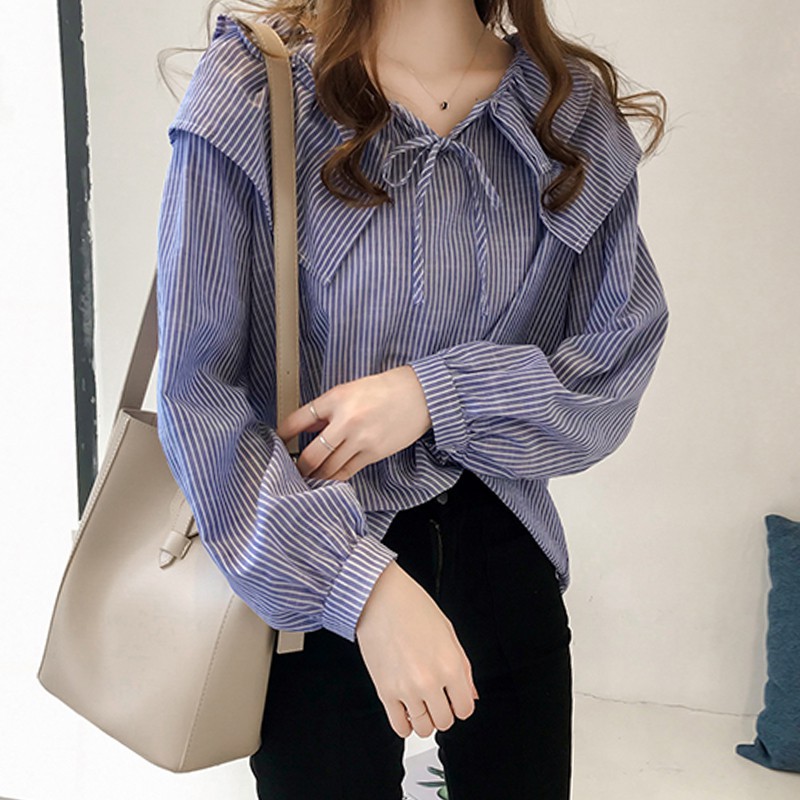 Fashion Stripe Shirt Plus  Size  Women Blouse  Murah  Baju  