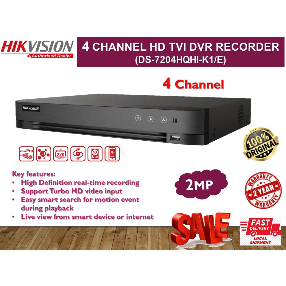 Hikvision 2mp 4 Channel Hd Tvi Dvr Recorder Ds 74hqhi K1 E Shopee Malaysia
