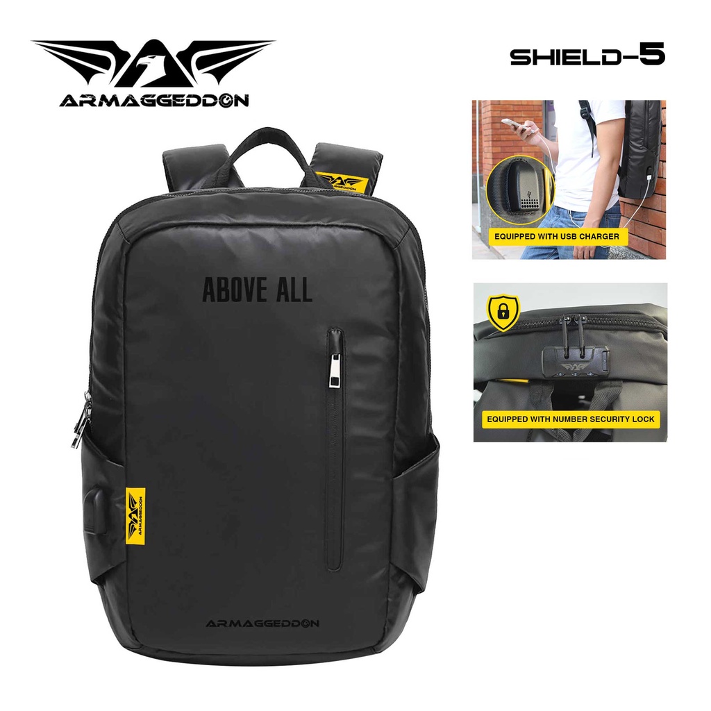 Armaggeddon Shield 5 Gaming Laptop Backpack with security lock | 15.6" Laptop Size | USB Charger Port | Splash Resistant