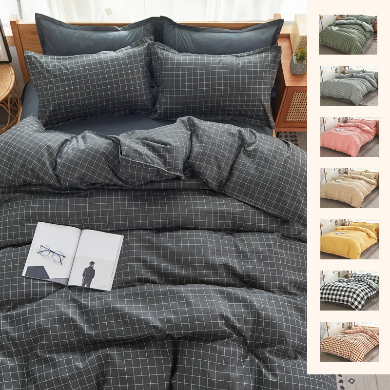 Black Plaid Bedding Set Duvet Cover, What Is The Size Difference Between A King And Queen Bedspread