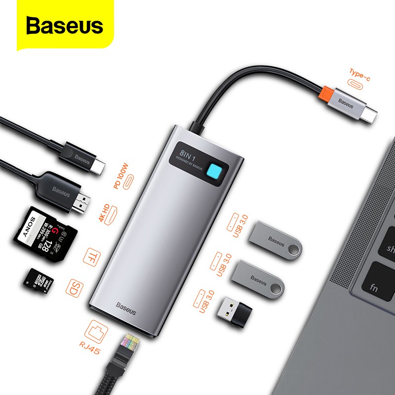 Baseus Usb C Hub Type C To Hdmi Compatible Usb 3 0 Adapter 8 In 1 Type C Hub Dock For Macbook Pro Air Notebook Usb C Splitter Shopee Malaysia