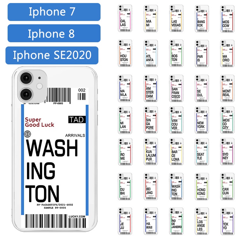 Aoxing36 Cities Plane Ticket Paris New York Hong Kong Transparent Case For IPhone 7 8 SE 2020 Soft TPU Couples Mobile Phone Protection Shell Cover Casing