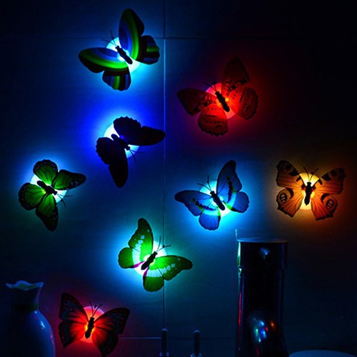 5PC/Random Colorful Changing Butterfly LED Night Light with Suction Pad Tuscom Auto-Change 7 Different Colors Lamp Home Room Party Desk Wall Decor 