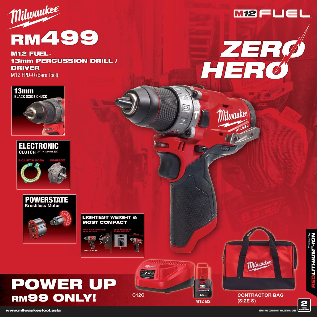 Milwaukee M12 FUEL™ PERCUSSION DRILL DRIVER ( M12 FPD ) (499) ZERO HERO