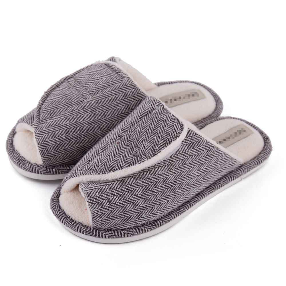 Men's Orthotic House Slippers Adjustable Width Open Toe Cozy Plush Non-slip Slippers for Swollen Feet