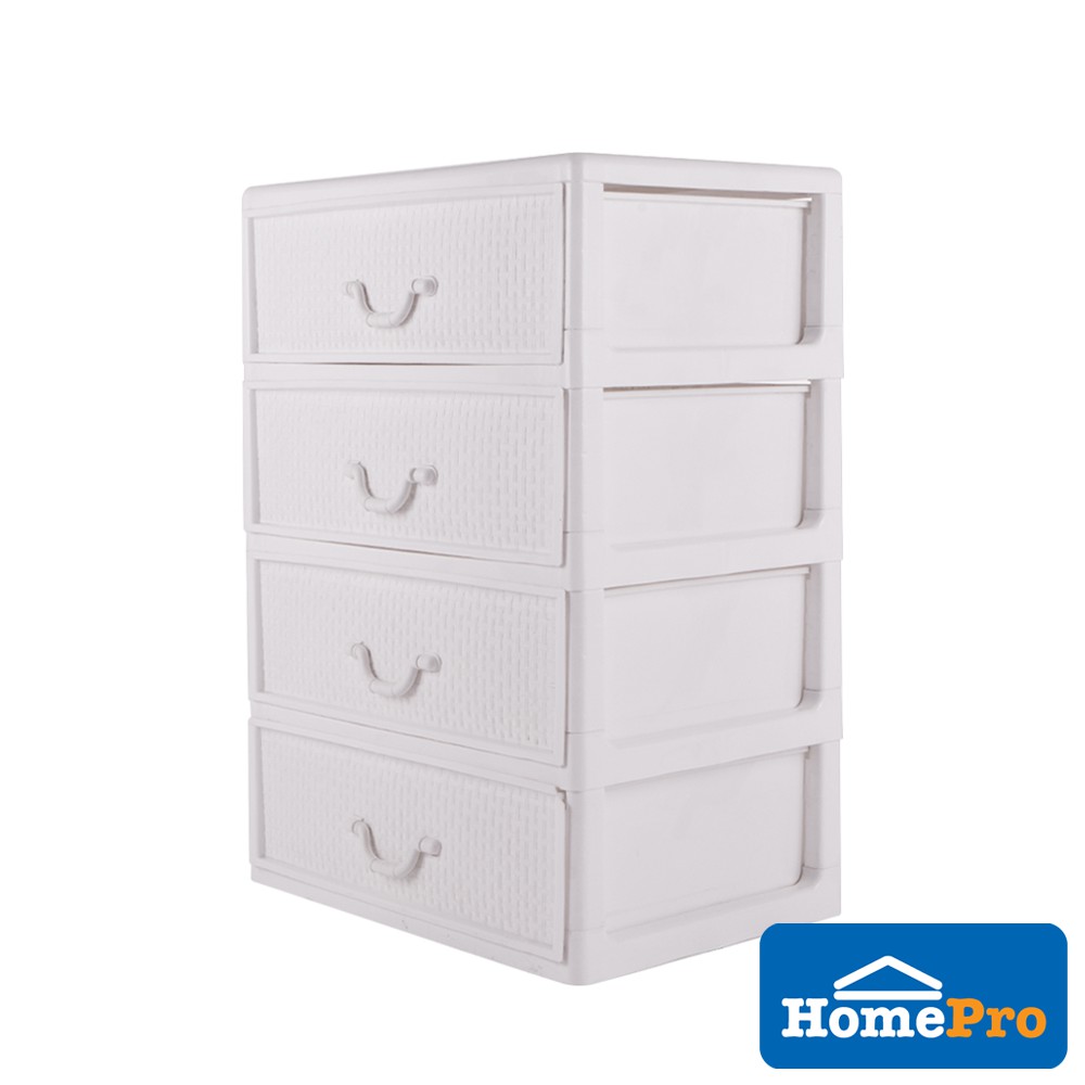 Homepro Apisith Drawer 4 Tier Rattan White 60cm X 42cm X 83cm