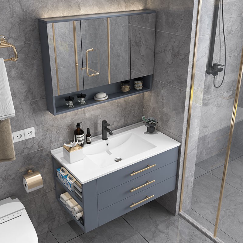 Modern And Simple Solid Wood Bathroom Cabinet Combination Nordic Floor Standing Vanity Basin Sink Small Apartment Bathro Shopee Malaysia