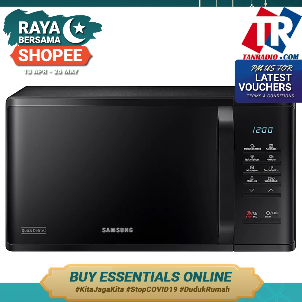 Samsung Microwave Solo 23L Rapid Defrost SAM MS23K3513AK/SM Shopee