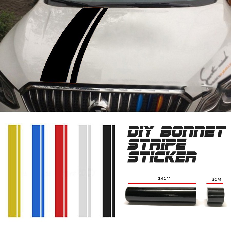 Car Bonnet Racing Stripe Sticker Vinyl Cover Decal Stripe Wrap Decal