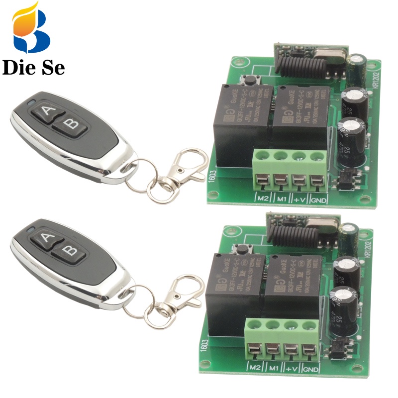 thumbnail interactive-video image 1 of DC 12V 10A 2-Channel Wireless Remote Control Switch - 433MHz Relay Receiver & Transmitter 1 of 5