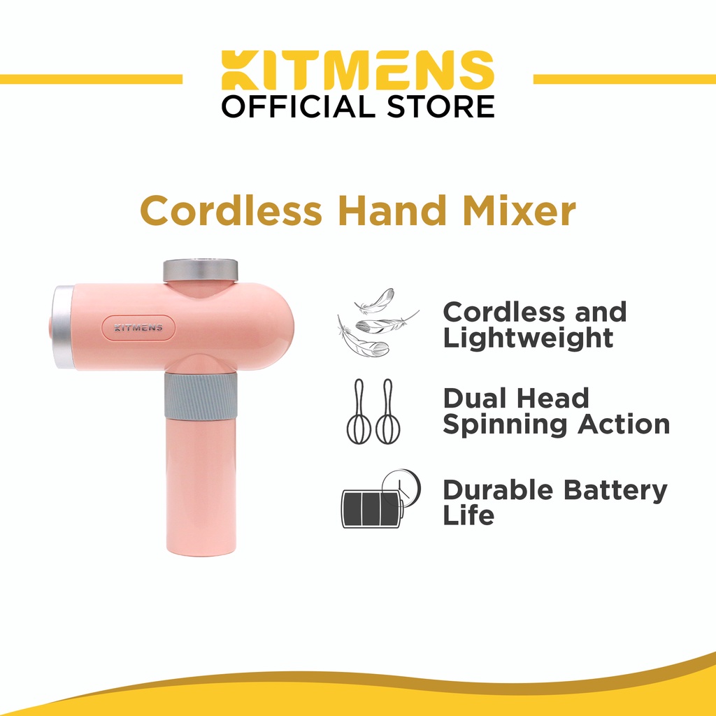 Kitmens KM-HM2 Wireless Cordless Hand Mixer Small Lightweight Portable Handheld Mixer 6 Speed With Whisk & Beater