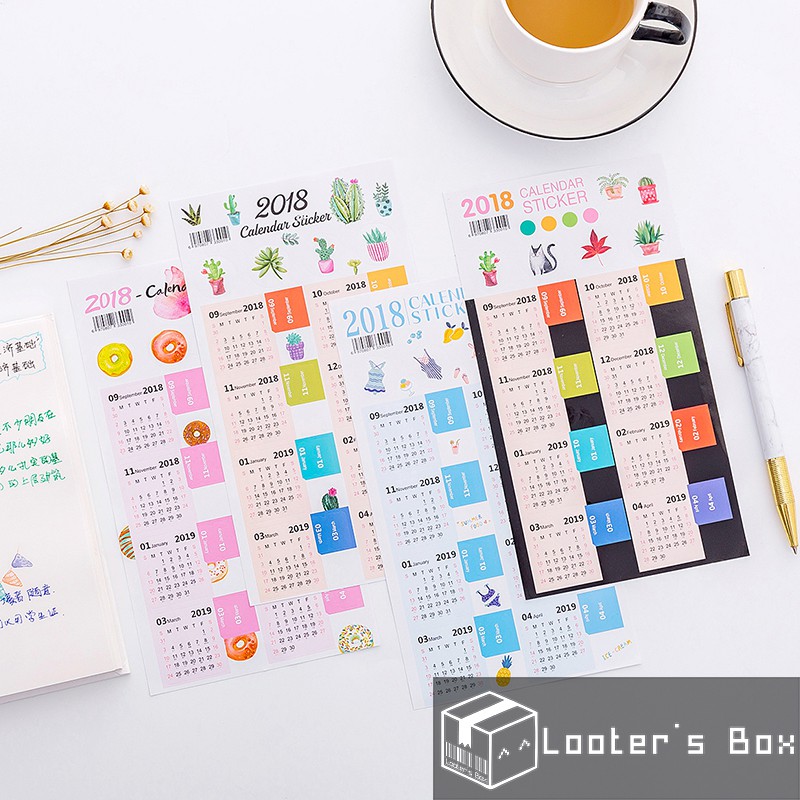 2019 Calendar Pastel Index Bookmark Planner Sticker Aac Shopee Malaysia