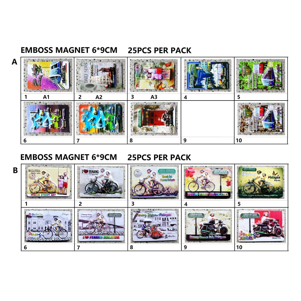 EX-STOCK Malaysia ! 🎁  Penang Emboss Magnet/Penang Heritage Street art Fridge Magnet/gift item collection 槟城旅游纪念品 凹凸冰箱贴