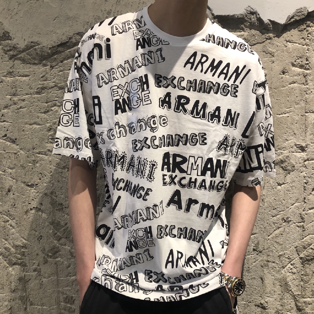 Armani Exchange AX Full Version Graffiti Letter Logo Dropped Shoulder Short  T Sleeve T-Shirt | Shopee Malaysia