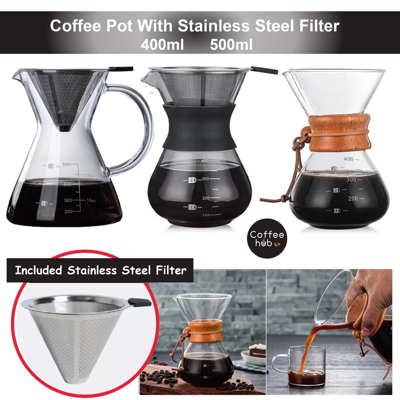 (Ready Stock)Coffee Espresso Hand Brew Drip Filter V60 Glass Pot With