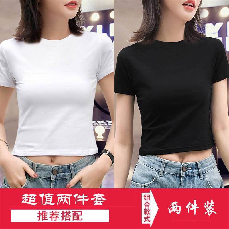 Baju T Shirt Perempuan T Shirt Lengan Pendek Merah Bersih Wanita Lengan Pendek 2020 Musim Panas Baru Pinggang Tinggi Bocor Pusar Ketat Terdedah Pusar Kemeja Badan Pembaikan Atas T