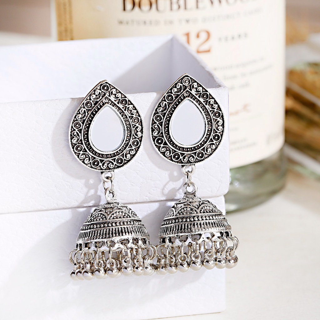 Vintage Boho Style Pendant Earrings Gold Color Silver Color Fashion Alloy Mirror Earrings Pendant Geometric Pattern Beads Tassel