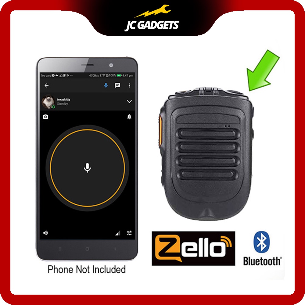 ZELLO Bluetooth PTT Handheld Mic Speaker Model B01 Wireless Hailer Push